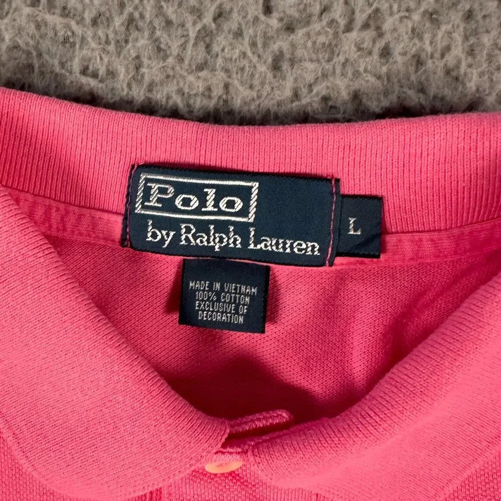 Polo Ralph Lauren‎ Shirt Men's Large Pink Big Logo Golf Polo Short Sleeve Flaw